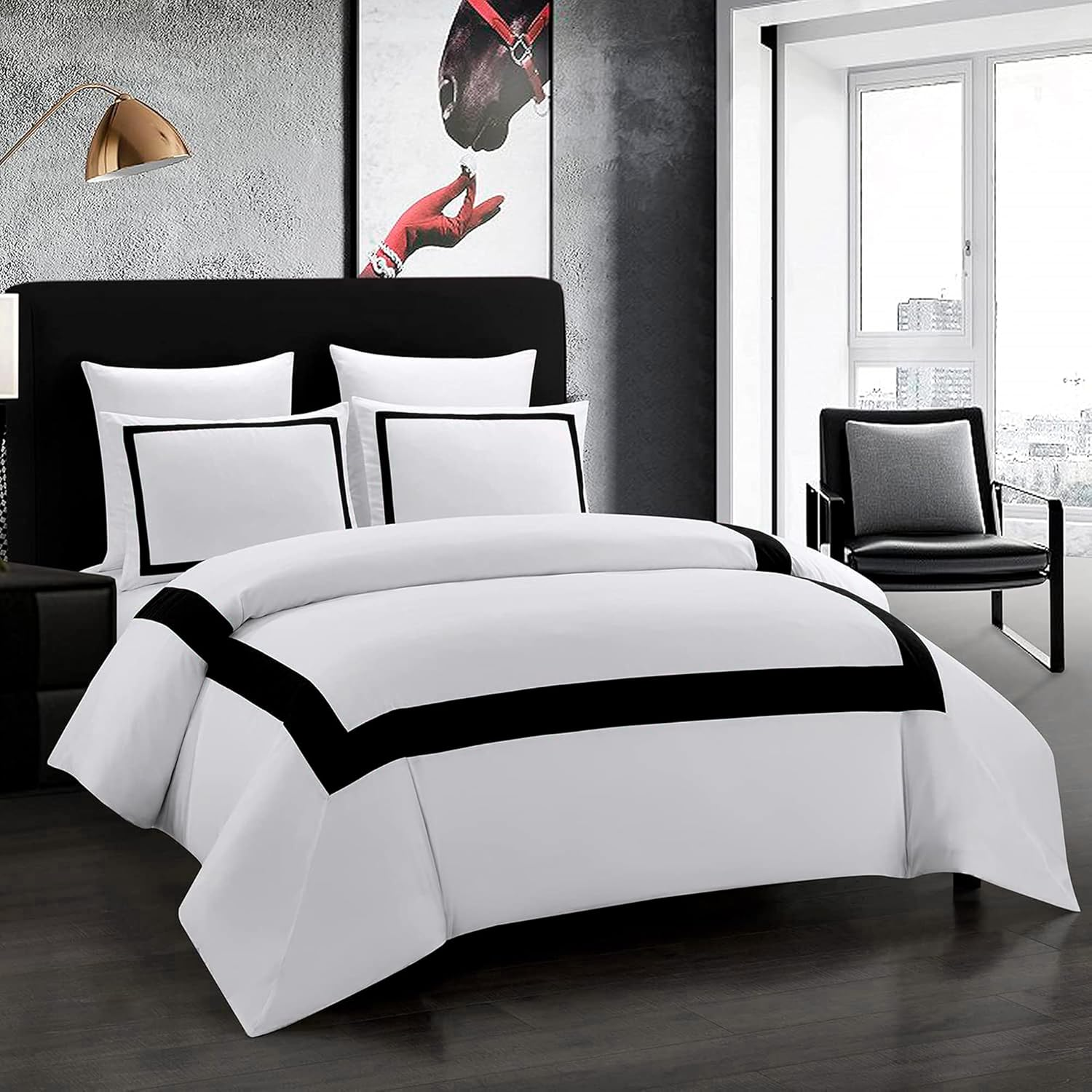 Hotel Duvet Cover Set Queen Size 3Pcs Black Line Pattern Bedding Collection Ultra Soft Breathable Duvet Cover with Pillowcases
