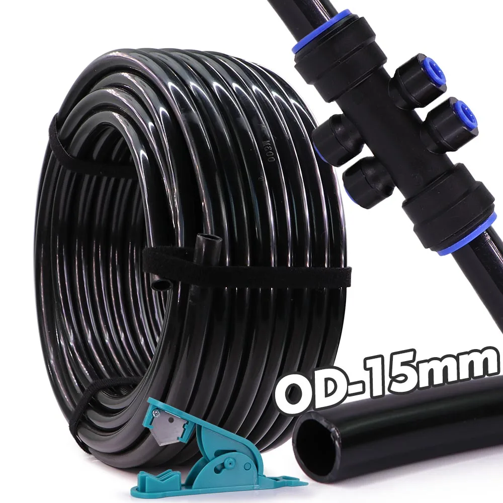 1/2" OD-15mm PE Hose Garden Irrigation Auto Watering Black Main Hose Pressure-Proof for 15mm Quick Connector Special Accessories