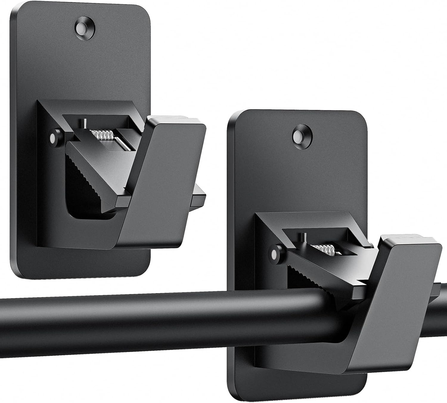 Universal Curtain Rod Holders, No Drill Curtain Rod Brackets, Self Adhesive Curtain Rod Brackets up to 30 LB, Nail Free Curtain Rod Hooks for Bathroom, Bedroom, Livingroom, Kitchen (2PC, Black)