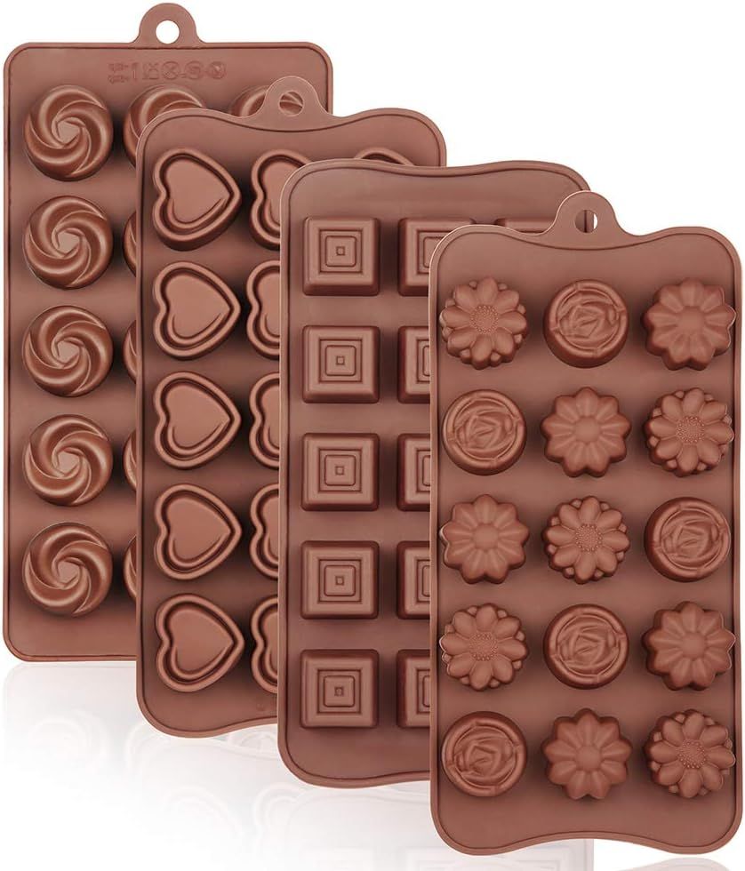 4 Packs Silicone Molds for Chocolate, Food Grade no-stick Baking, candy and butter Mold with different shape (4 packs different style)