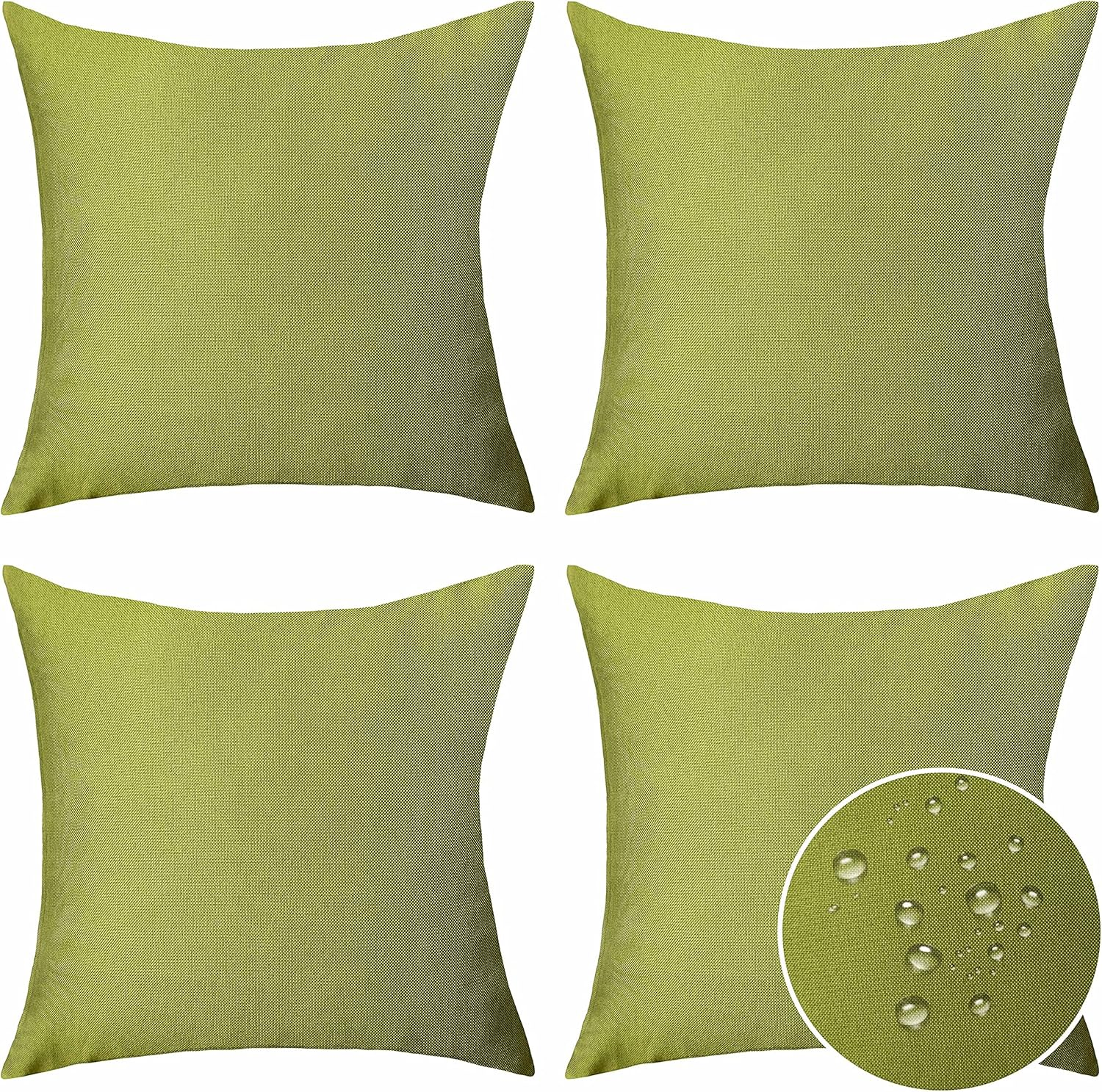Home Brilliant Outdoor Throw Pillows Covers 20X20 Waterproof Sunbrella Spring Pillow Covers Linen for Chair Couch Patio Decor, 20 X 20 Inches, 50Cm, Set of 4, Grass Green