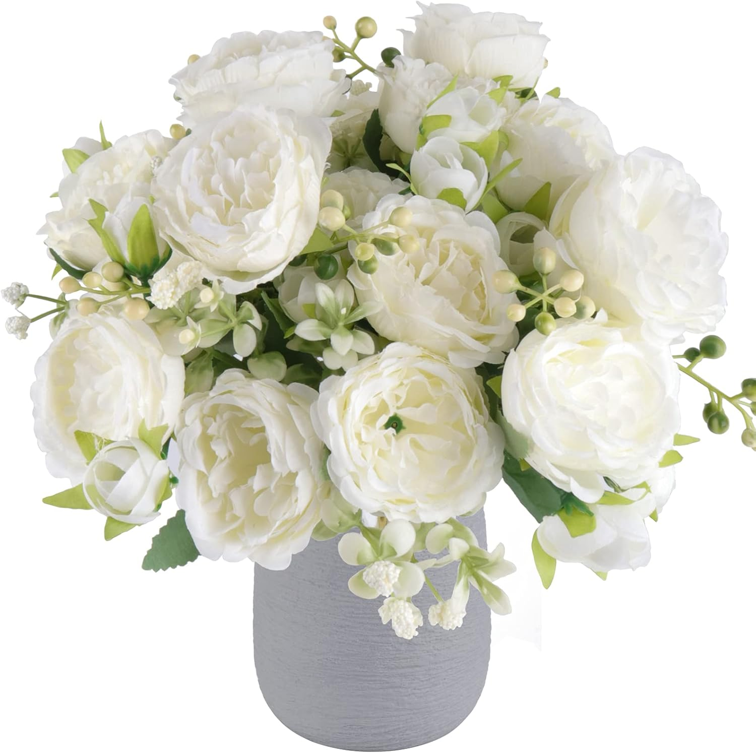 4 Bundles Artificial Peonies Silk Flowers, White Faux Peony Bouquet Florals A...