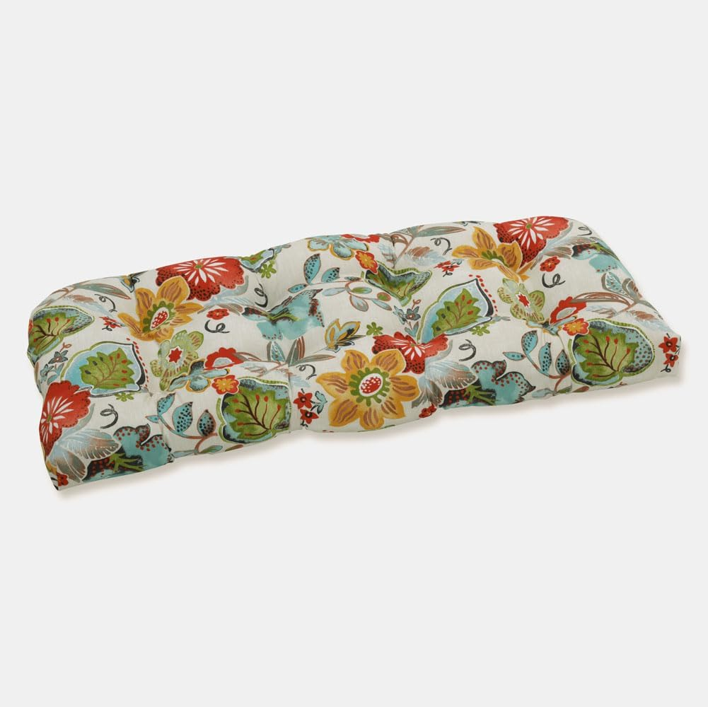 Pillow Perfect Bright Floral Indoor/Outdoor Wicker Sofa Setee Swing Cushion Tufted, Weather, and Fade Resistant, 19