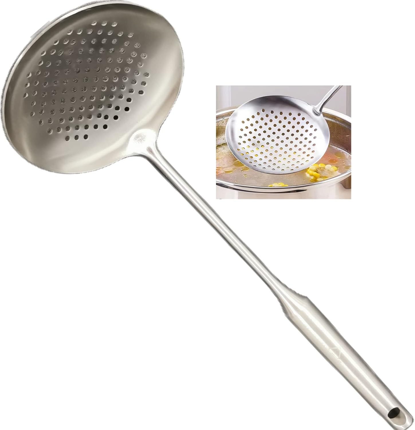 Skimmer Stainless Steel Large Slotted Spoon Colander Strainer Ladle for Cooking Heat Proof Hollow Handle Serving Utensil 14.96 Inches