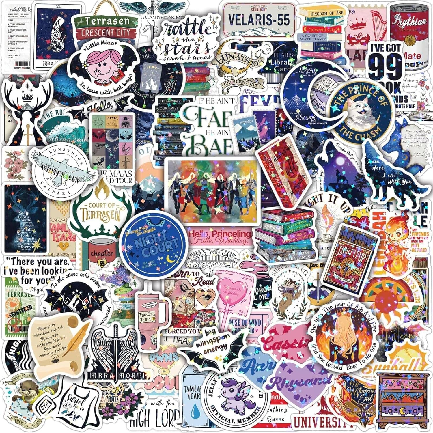 MiStar 102 PCS SJM Fantasy Book Stickers, Holographic Bookish Acotar Stickers fo