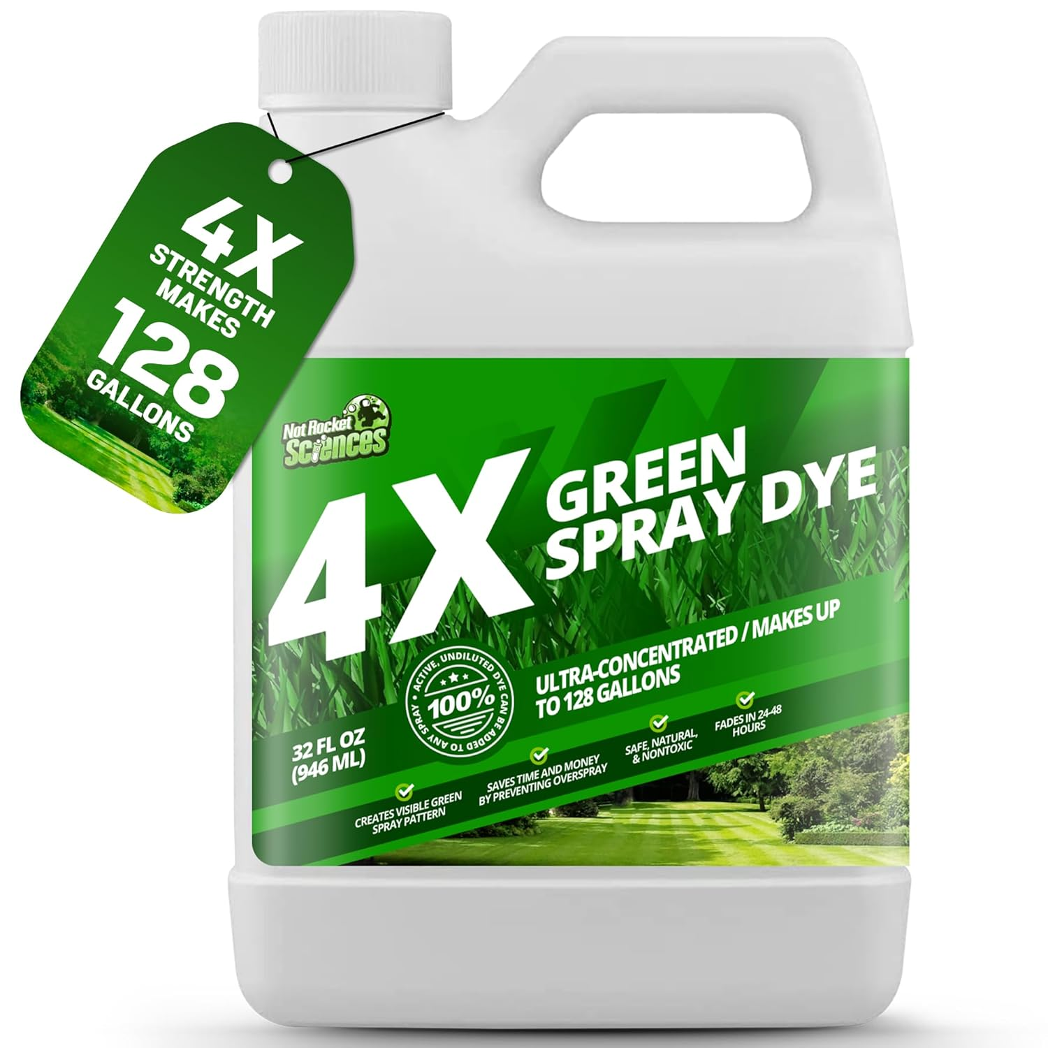 32Oz 4X Green Spray Dye - Makes 128 Gallons of Concentrated Spray Pattern Indicator Dye, Ideal Fertilizer Marking, Lawn Turf Mark and Marker, Mark Where You'Ve Sprayed with Green Color Indicator