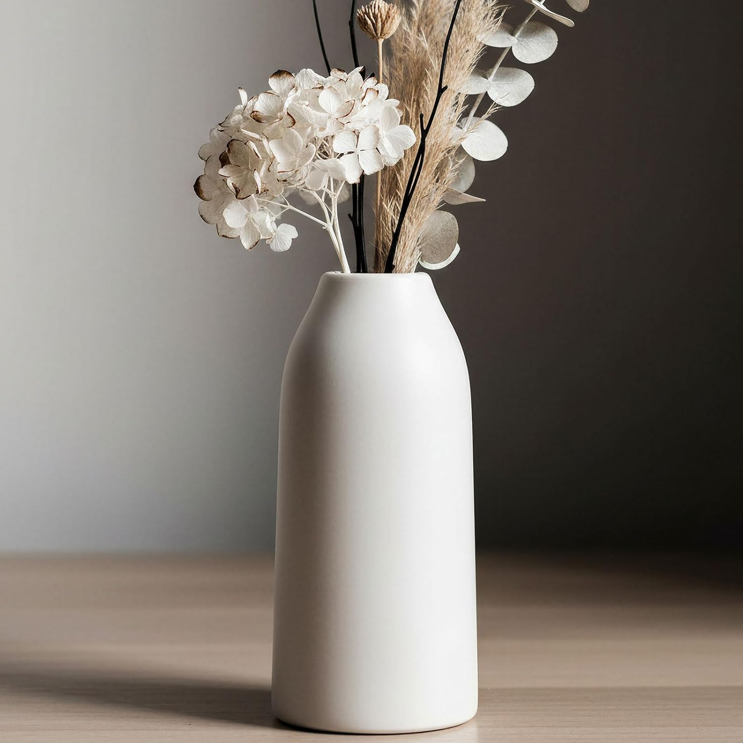 Nordic Minimalist Matte White Ceramic Vase - Stylish Flower Vase for Dried Floral Arrangements, Home Decor (Living Room/Tabletop) (Sleek Rounded Vase-5.9