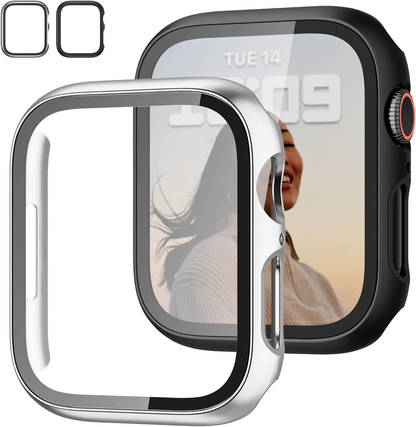 2 Pack Case with Tempered Glass Screen Protector for Apple Watch Series 3/2/1 38Mm,Jzk Slim Guard Bumper Full Coverage Hard PC Protective Cover HD Ultra-Thin Cover for Iwatch 38Mm,Black+Slver