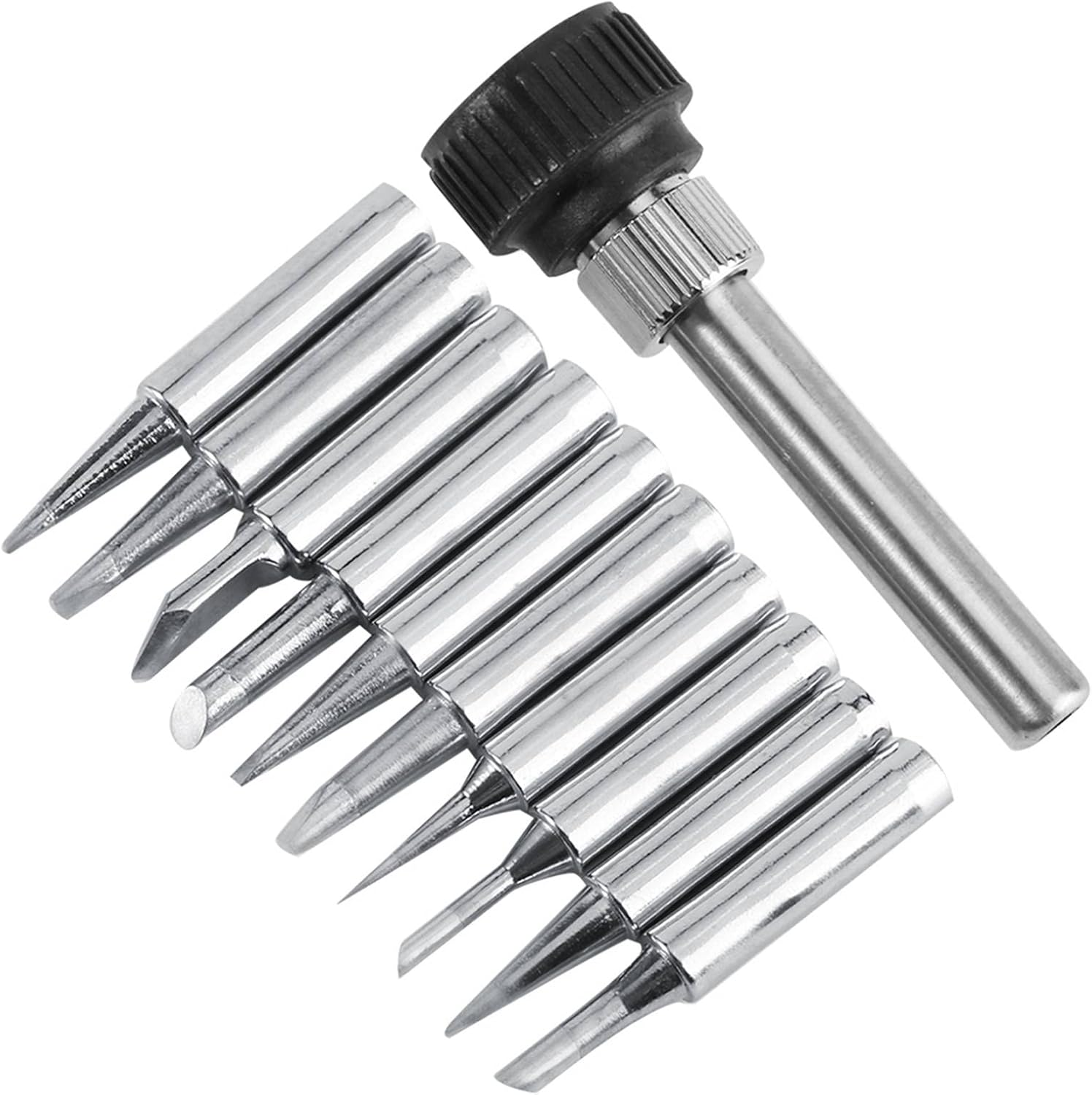900M-T Series 10Pcs/Set Soldering Iron Tips, Tip Tinner for Soldering Iron Copper Solder Iron Tips Set for 936 937 938 969 8586 852d Soldering Stations[10 pcs Tips +1 Retaining Sleeve]