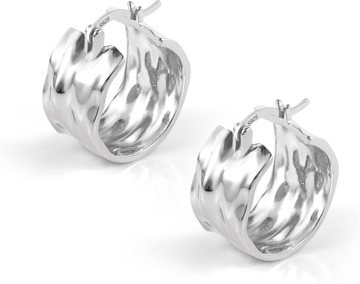 925 Sterling Silver Earrings Hammered Small Chunky Hoop Earrings for Women Hypoallergenic Texture Thick Hoop Earrings Wide Hoop Earrings