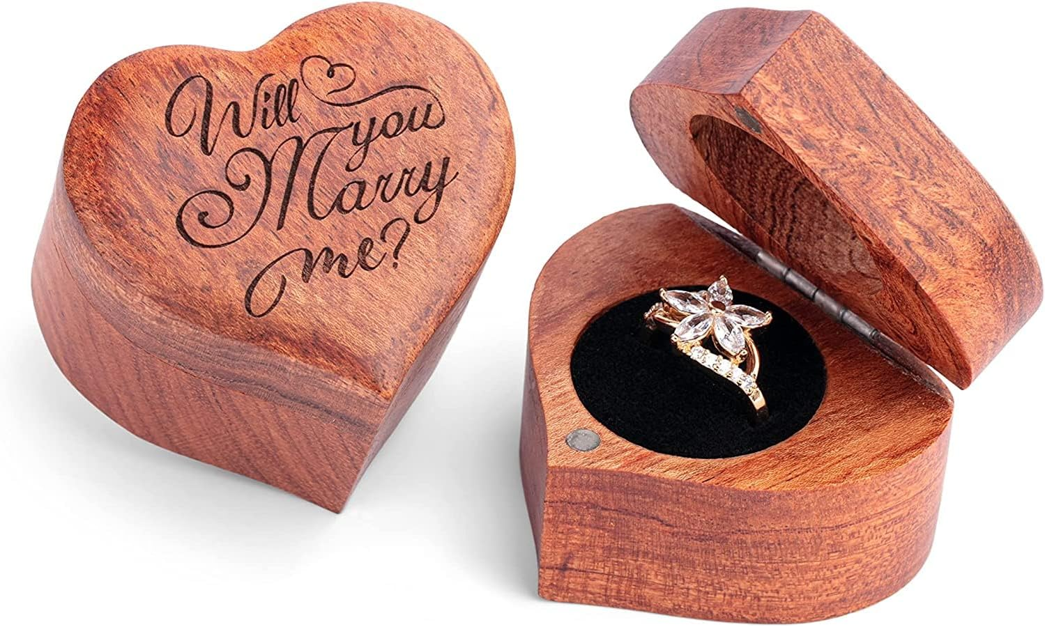 Ring Box Heart Handmade Wooden Ring Box for Proposal, Ring