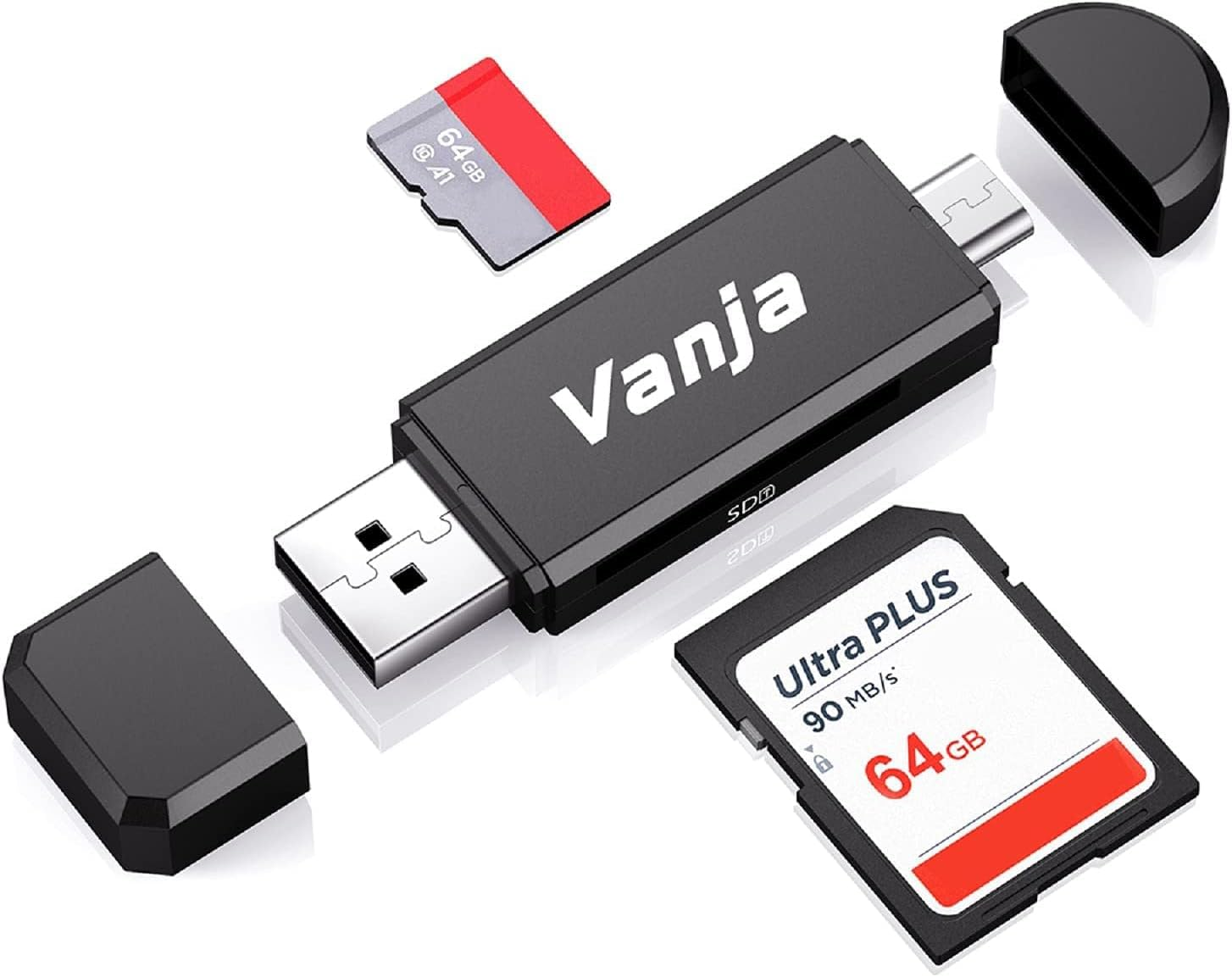 Vanja SD Card Reader, Micro USB to Micro SD Card Reader Adapter, Memory Card Reader for Android/Pc/Laptop/Camera, Support TF/SDXC/SDHC/MMC/UHS-I Cards OTG Plug & Play