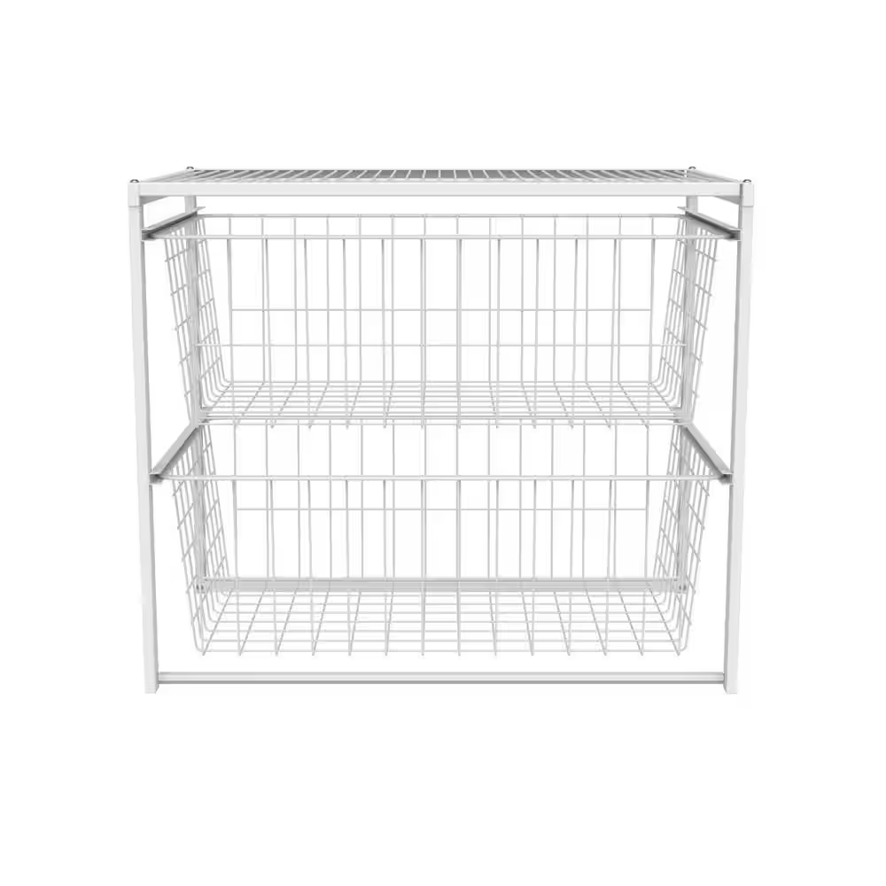 18.54 In. H X 21.75 In. W White Steel 2-Drawer Close Mesh Wire Basket