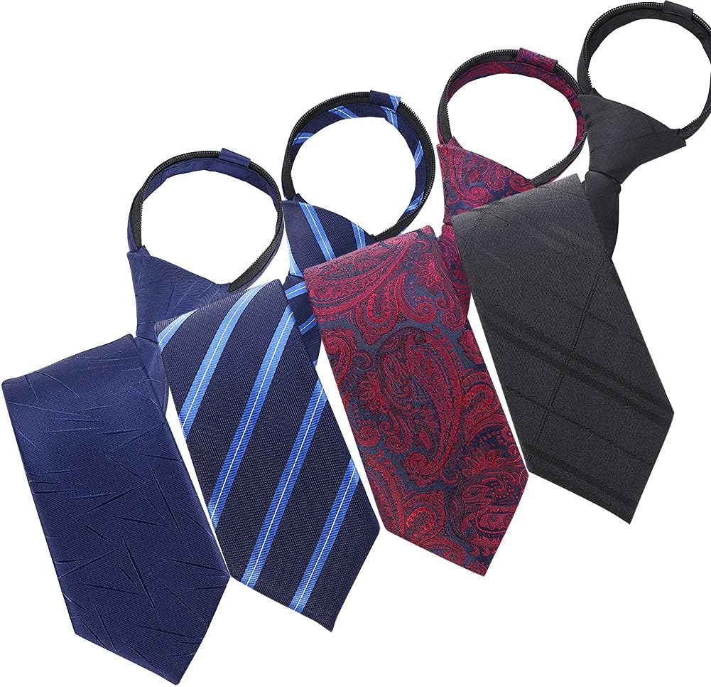 Pre-tied Adjustable Zipper Skinny necktie,2.35inch Clip on Slim Ties for men or boys (1 Pack & 4 Packs for option)