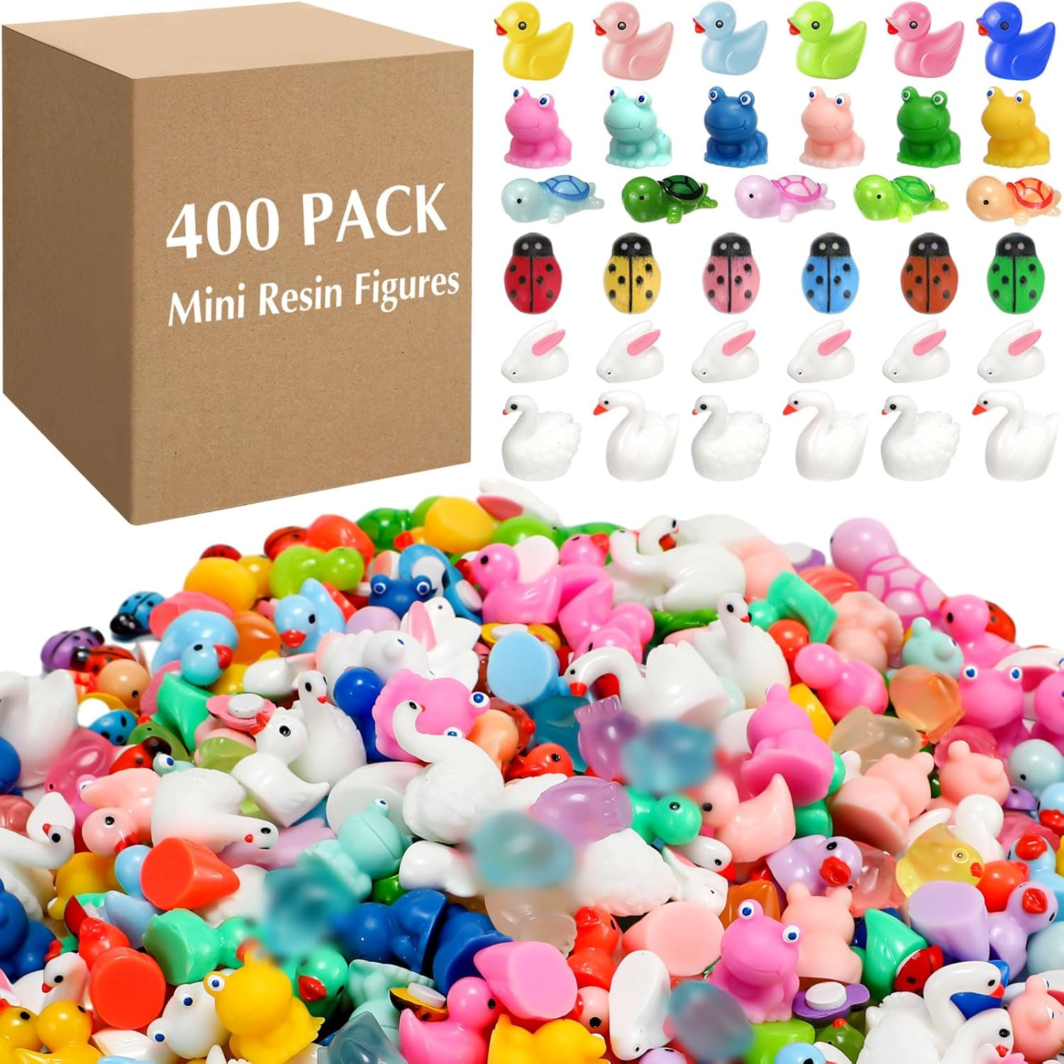 400 Pcs Mini Resin Animals Figures Bulk for Pranks Hide Crafts Tiny Resin Min...