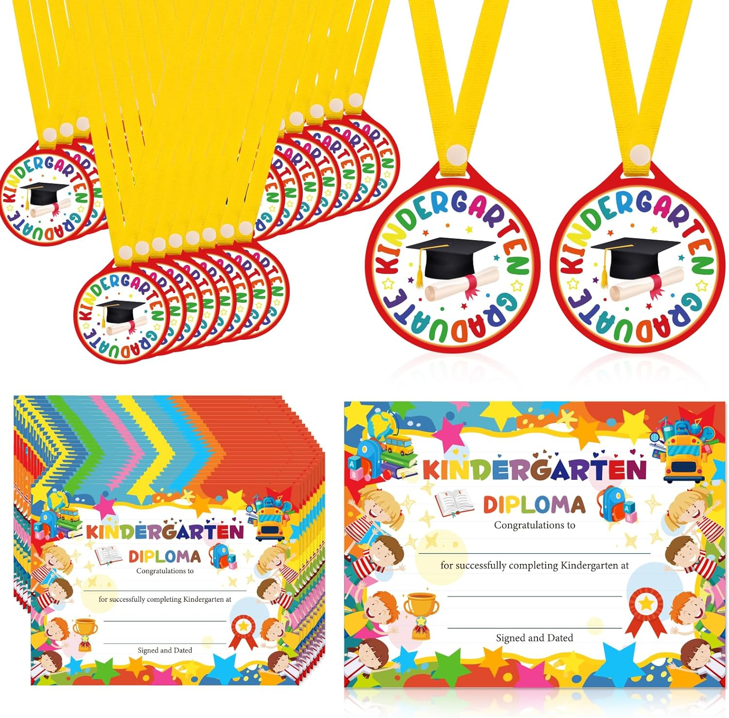 48-Piece Preschool Graduation Medals and Certificates Set for Kids