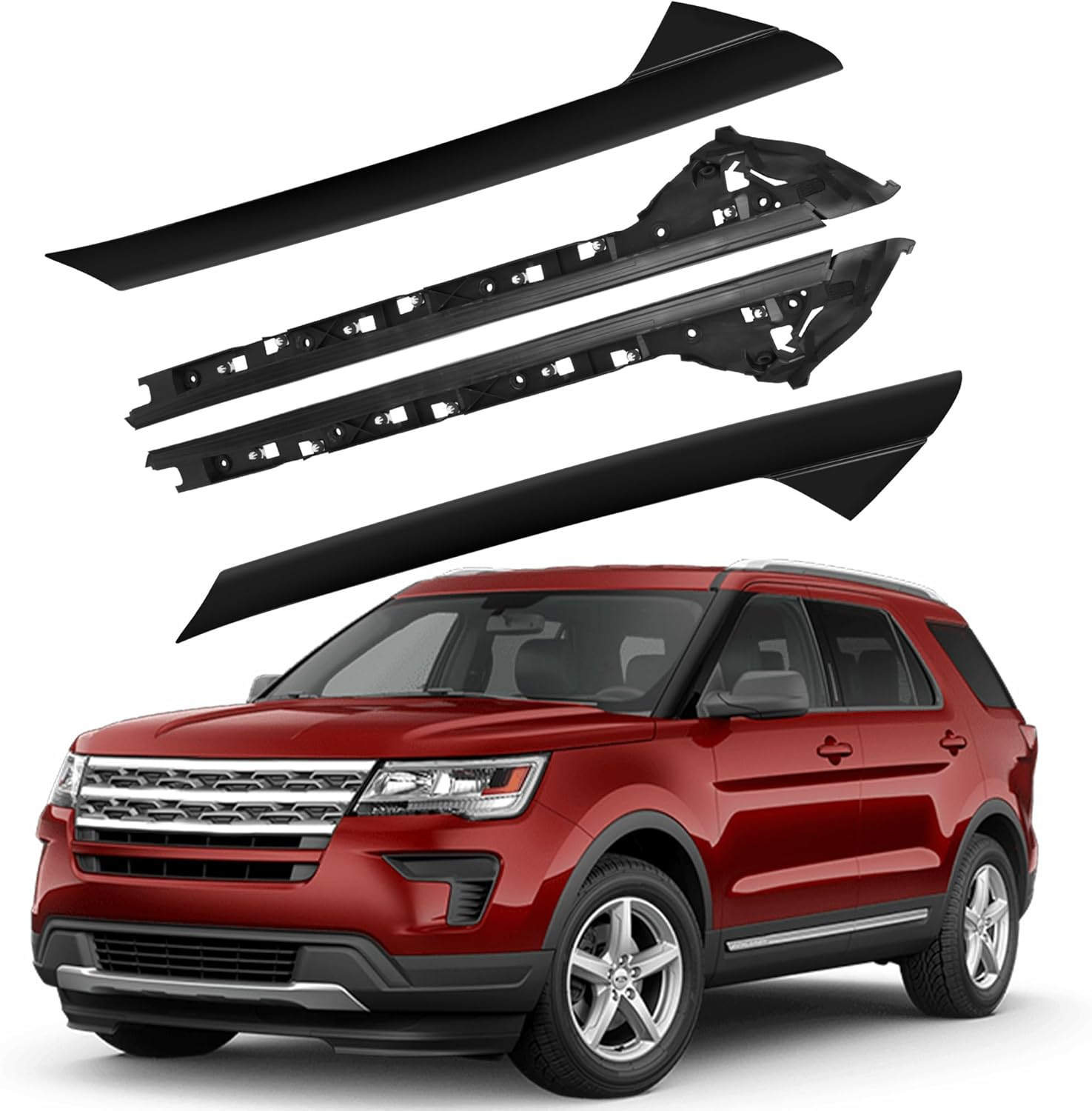 A-Pillar Windshield Trim Molding Set Fit for Ford Explorer 2011-2019, Driver Left & Passenger Right Side, Outer & Inner, 926-450 926-451 BB5Z7803145AA BB5Z7803144AA BB5Z7803137AA BB5Z7803136AA