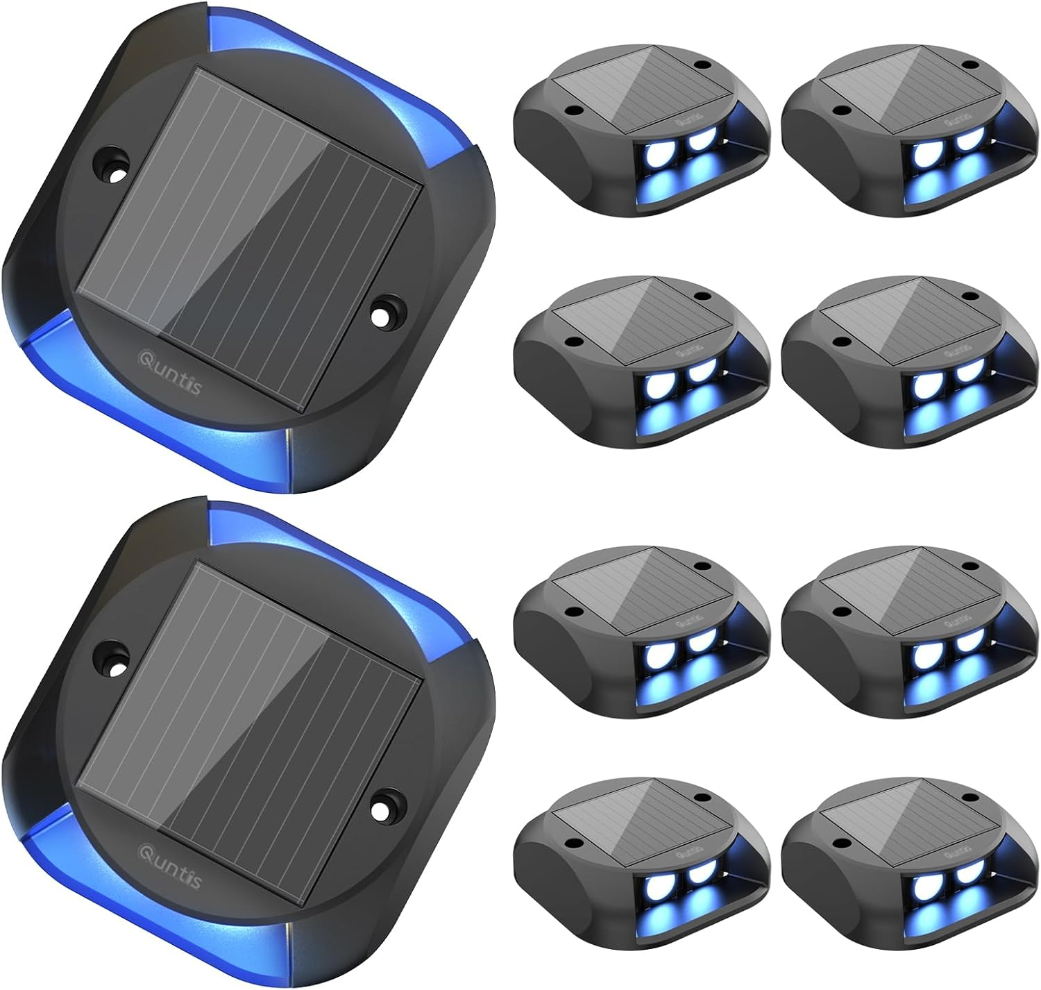 10PCS Solar Deck Lights, Two-Way Dusk to Dawn Solar Dock Lights, IP65 Waterproof Solar Lights Outdoor, 500M High Visibility Solar Pathway Lights for Step Driveway Garden Walkway,Blue