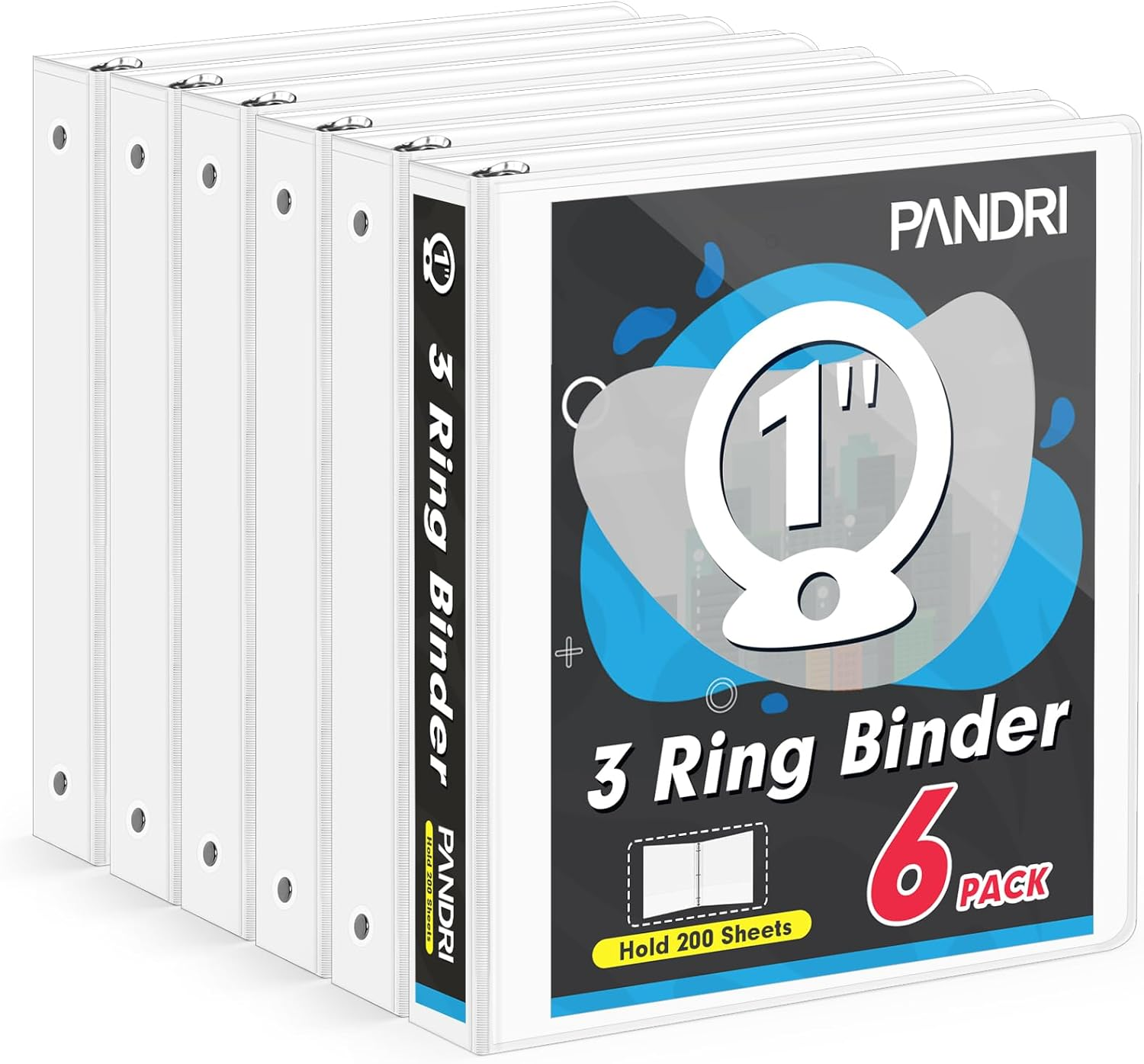 3 Ring Binder 1 Inch,  6 Pack 1-Inch Binder Fits Letter Size 8.5'' X 11'' Paper, Versatile Binders for Office Home School, 2 Pockets, White