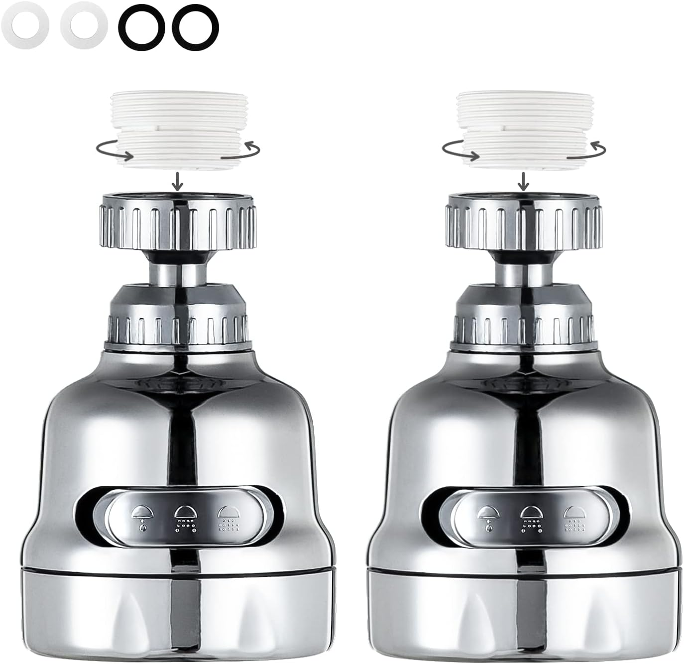 Faucet Sprayer Attachment, 360 Degree Rotating Faucet Aerator Accessories, 3 Mode Adjustable Kitchen Sink Tap Head Water Saving Extend Nozzle Chrome Plated,(Pack of 2)
