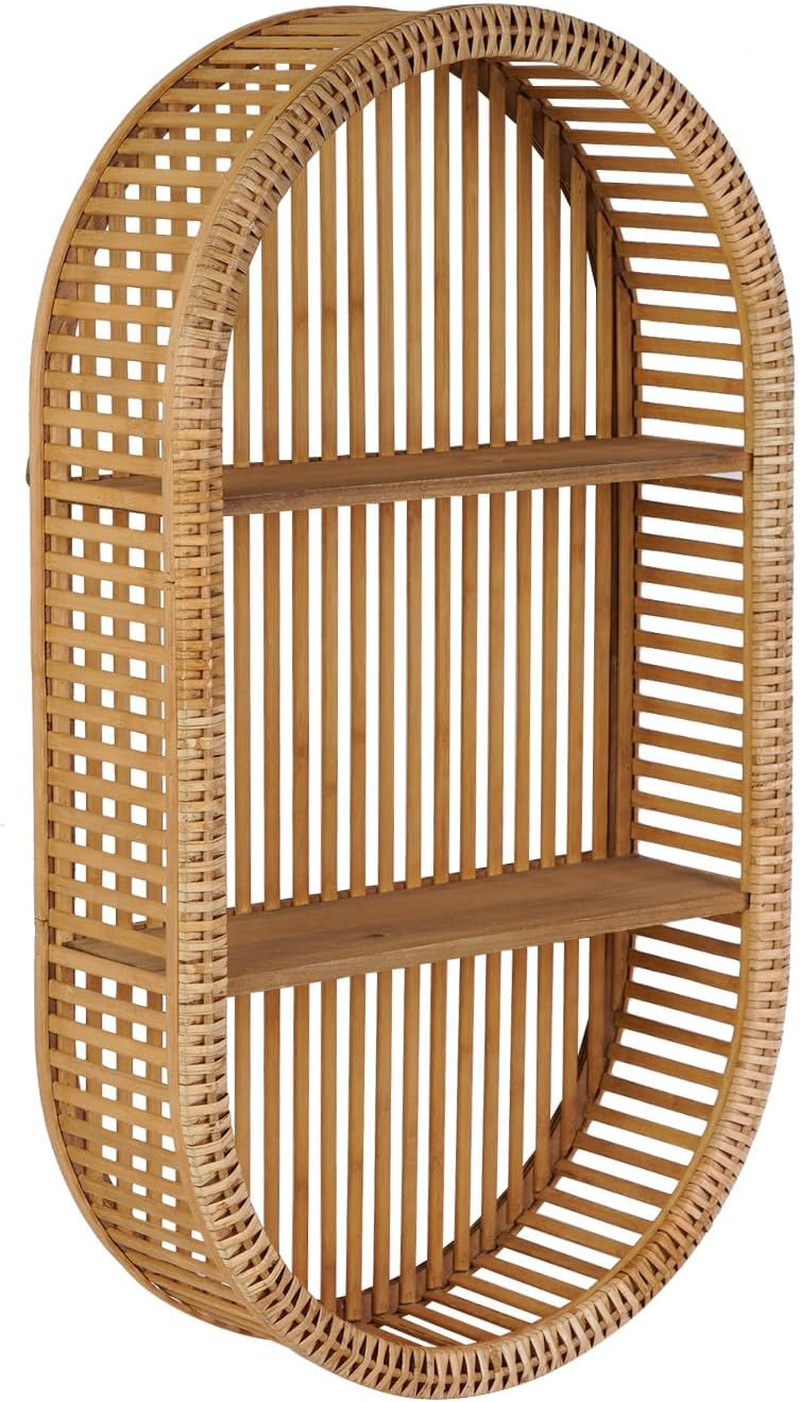 Rattan Wall Shelf - 3 Tier Boho Oval Floating Shelf Handcraft Hanging Shelves for Bathroom Living Room Wall Decor, 16.14