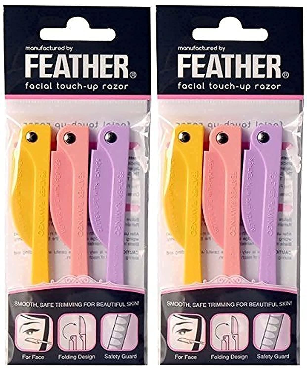 Feather Flamingo Facial Touch-Up Razor (3 Razors X 2 Pack)