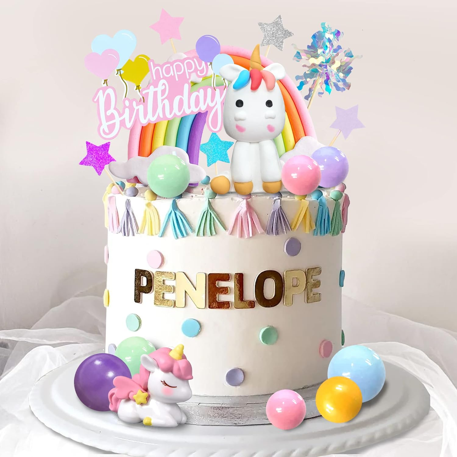 47 PCS Unicorn Cake Topper Unicorn Rainbow Cake Decorations with Rainbow Butt... - Picture 10 of 16