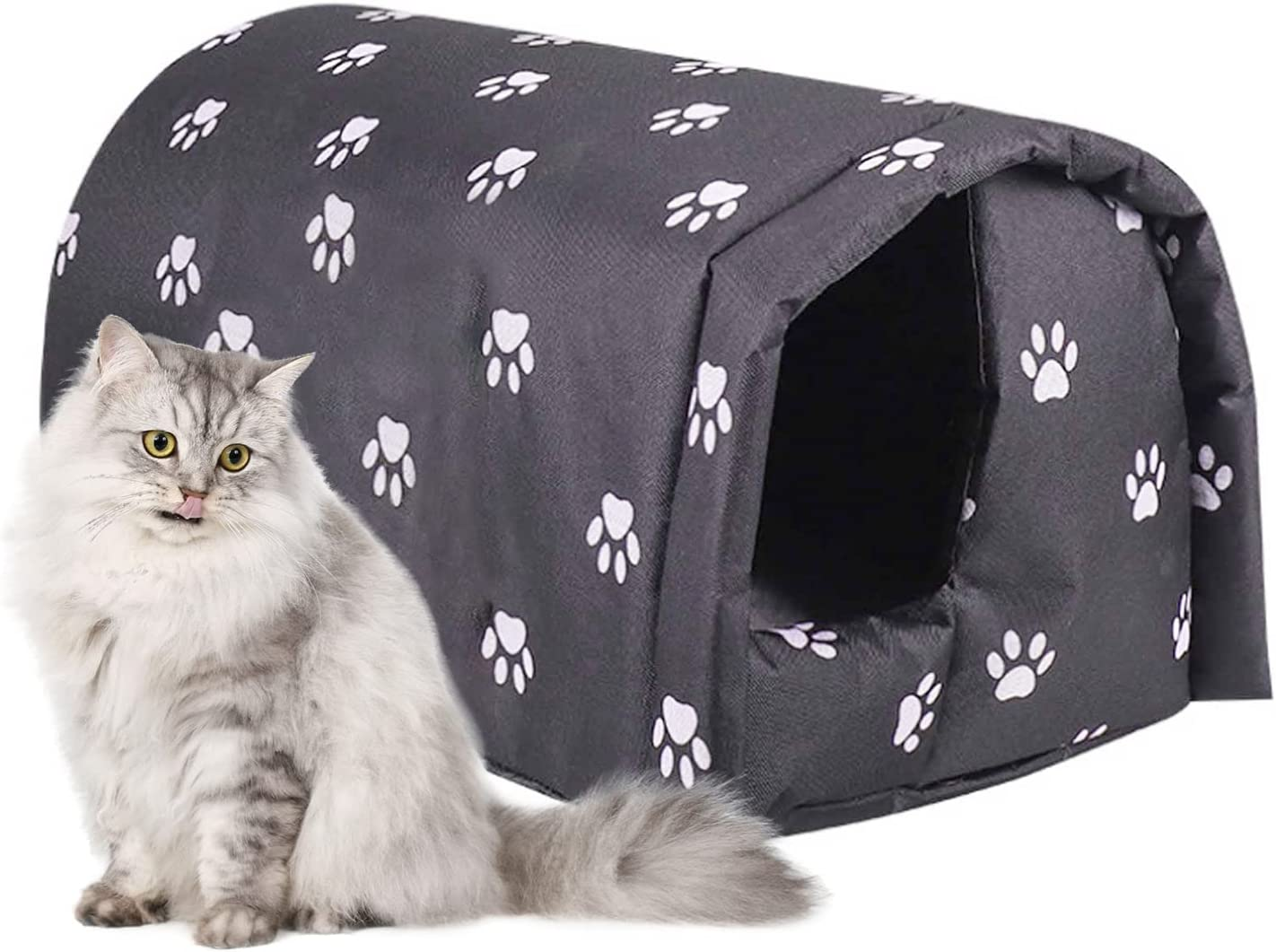 Stray Cats Shelter, Waterproof Outdoor Cat House Foldable Warm Pet Cave for Winter Wild Animal Tent Bed Anti-Slip Kitten Cave for Feral Cat Dog Puppy Weatherproof Black (M:17.7