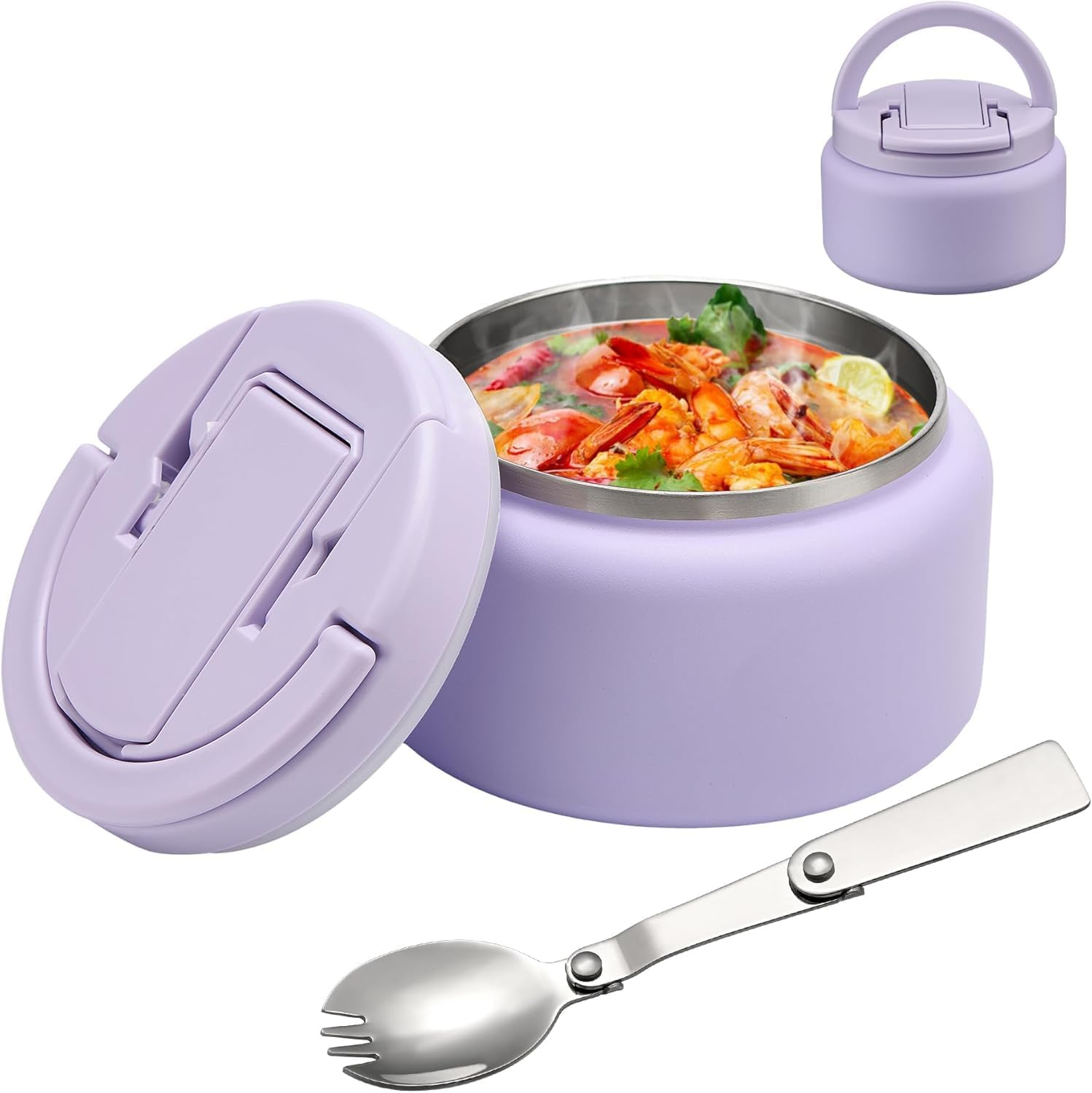 Termo para comida caliente e infantil 13.5oz acero inoxidable con cuchara morado