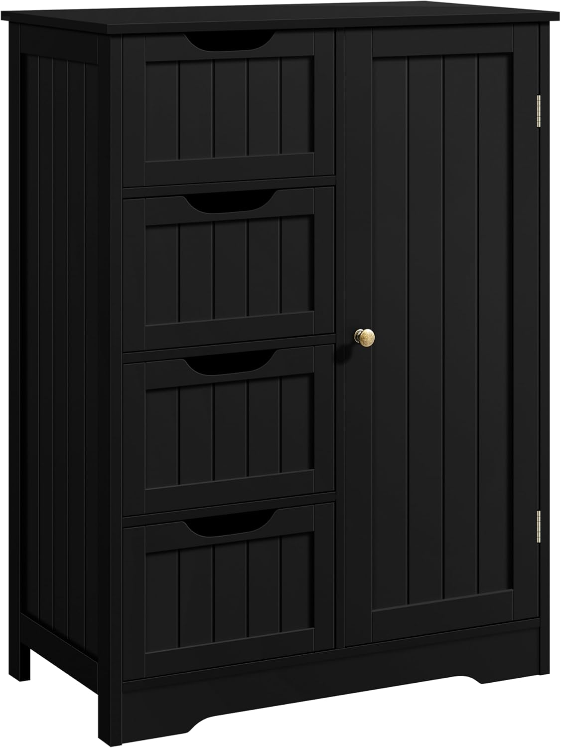 Wooden Storage Cabinet, Bathroom Storage Organizer with 4 Drawers & 1 Cupboard, Freestanding Cabinet Table for Bathroom, Entrance Area, Kitchen, Black