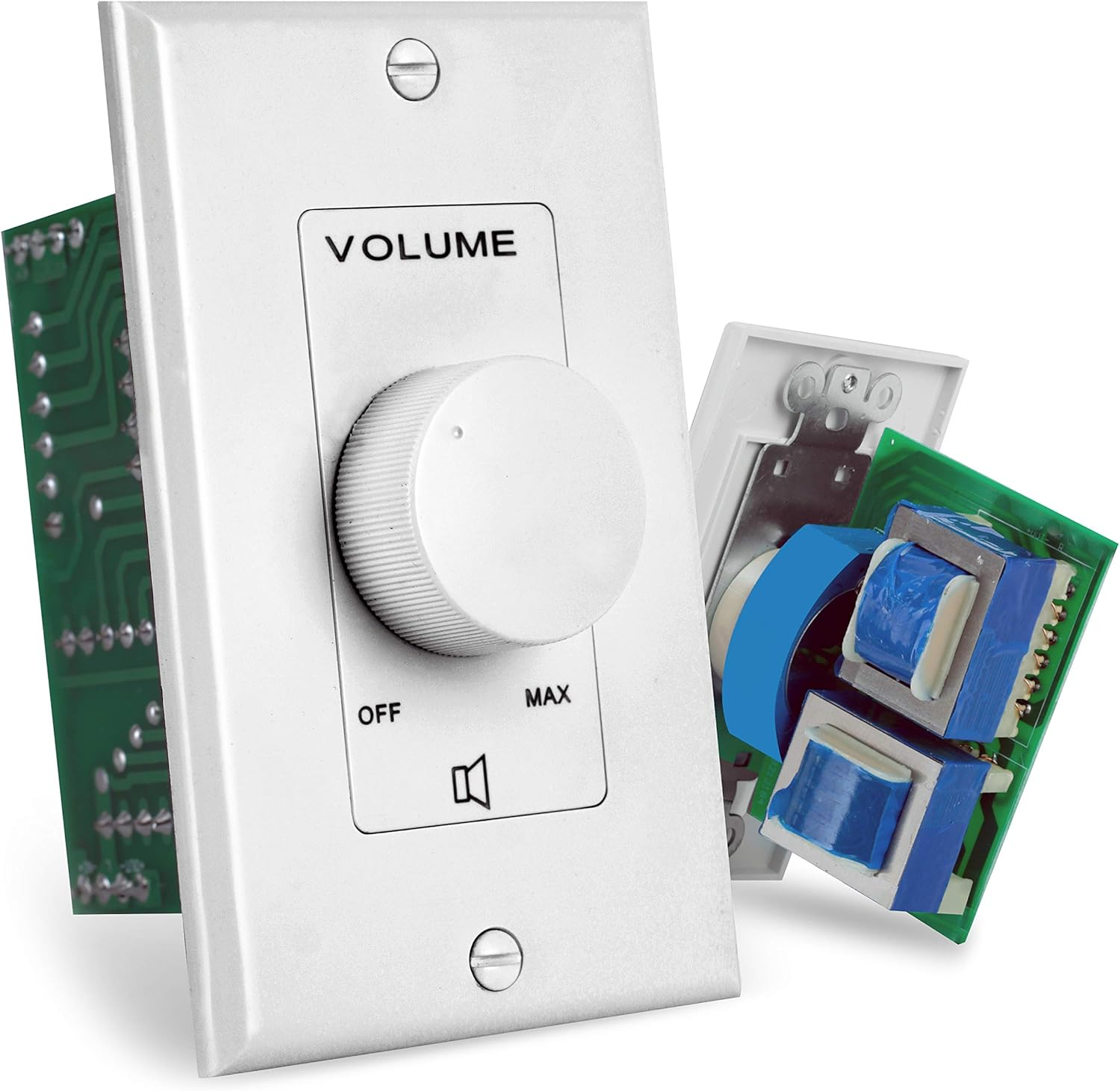 Wall Mount Volume Control Knob - Flush In-Wall Plate Rotary Style Adjustment, 20-20Khz Freq. Response Companion for Hi-Fi Four-Pair Speaker Selector W/ Audio & Video Compatibility, White - Pyle PVC1