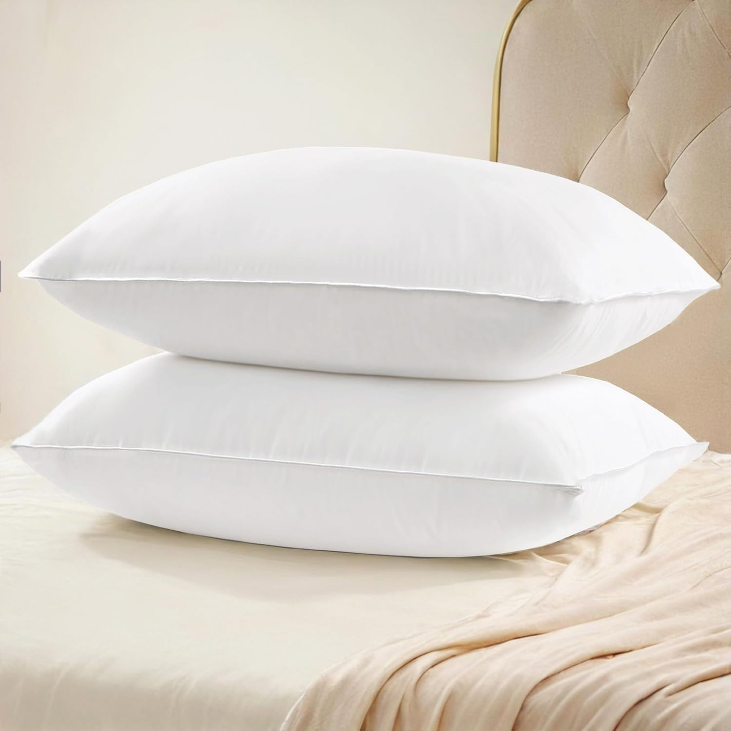 Ultra Soft Pillows Standard Size Set of 2 - Hotel Collection Luxury 100% Cotton Cover down Alternative Bed Pillow, Fluffy Pillows for Back, Stomach or Side Sleepers