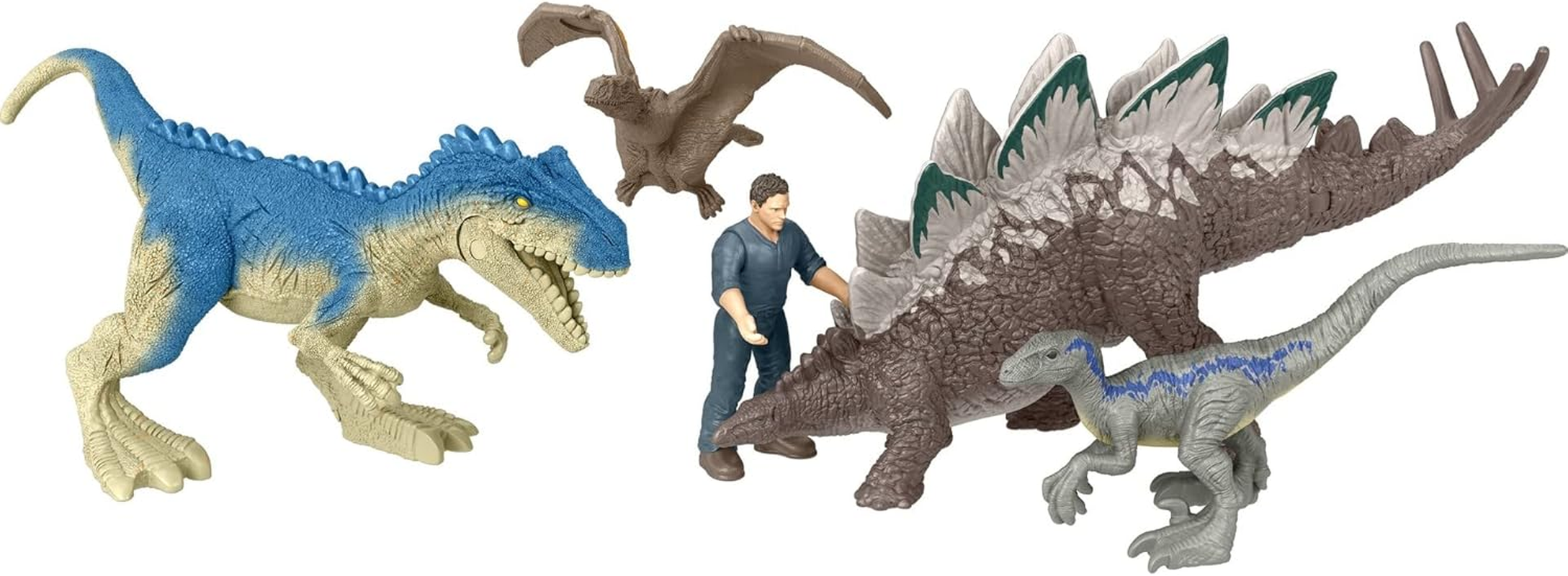 Jurassic World Dominion Chaotic Cargo Pack of 5 Mini Figures, 1 Human & 4 Dinosaur Toys in Cargo Truck-Themed Package