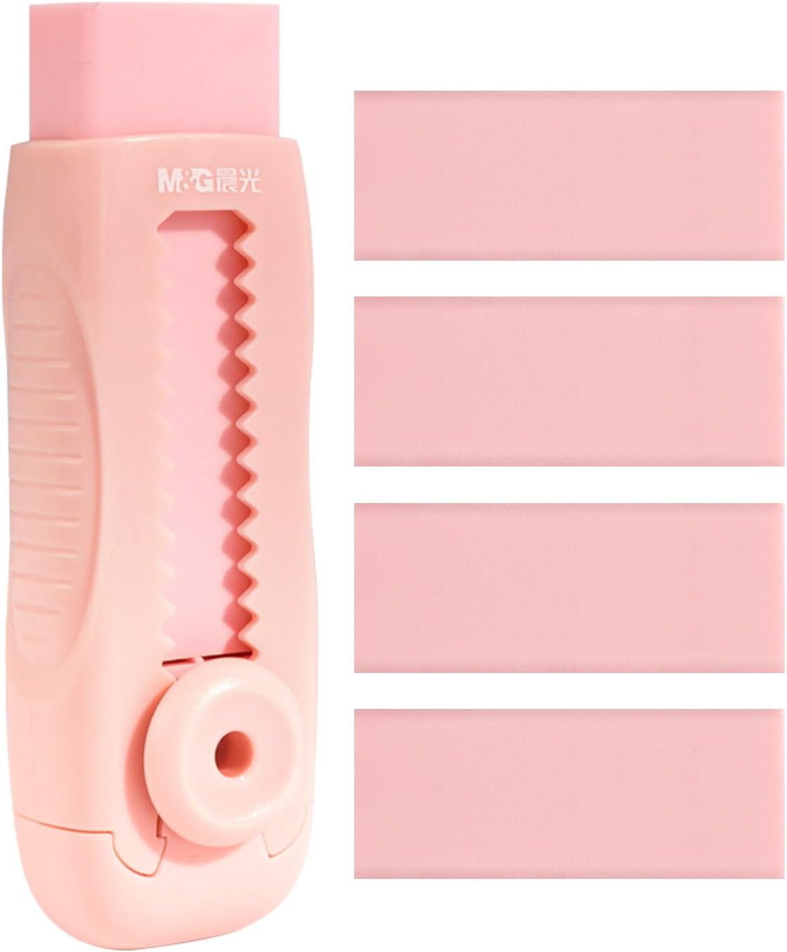 4+1 Pack Rubber Pink Erasers Sliding Retractable Eraser, Soft Cute Erasers Push Pull Large Pencil Erasers with Plastic Sleeve 4 Refill Eraser for School Students Kids Office Home Supplies