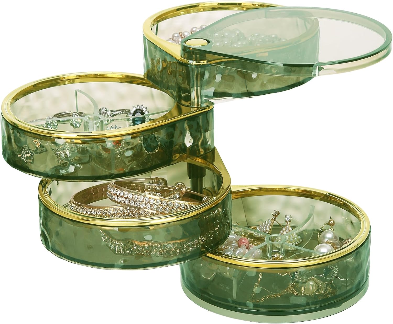 4-Layers Rotatable Jewelry Organizer Storage Box, Clear Jewelry Holder Case for Ring Earring Necklaces Bracelets Makeup Hair Accessories