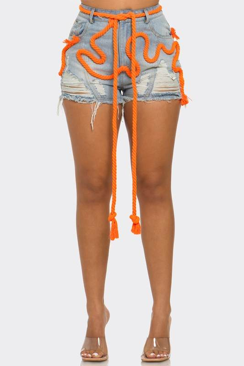 Playful Denim Shorts with Orange Drawstring