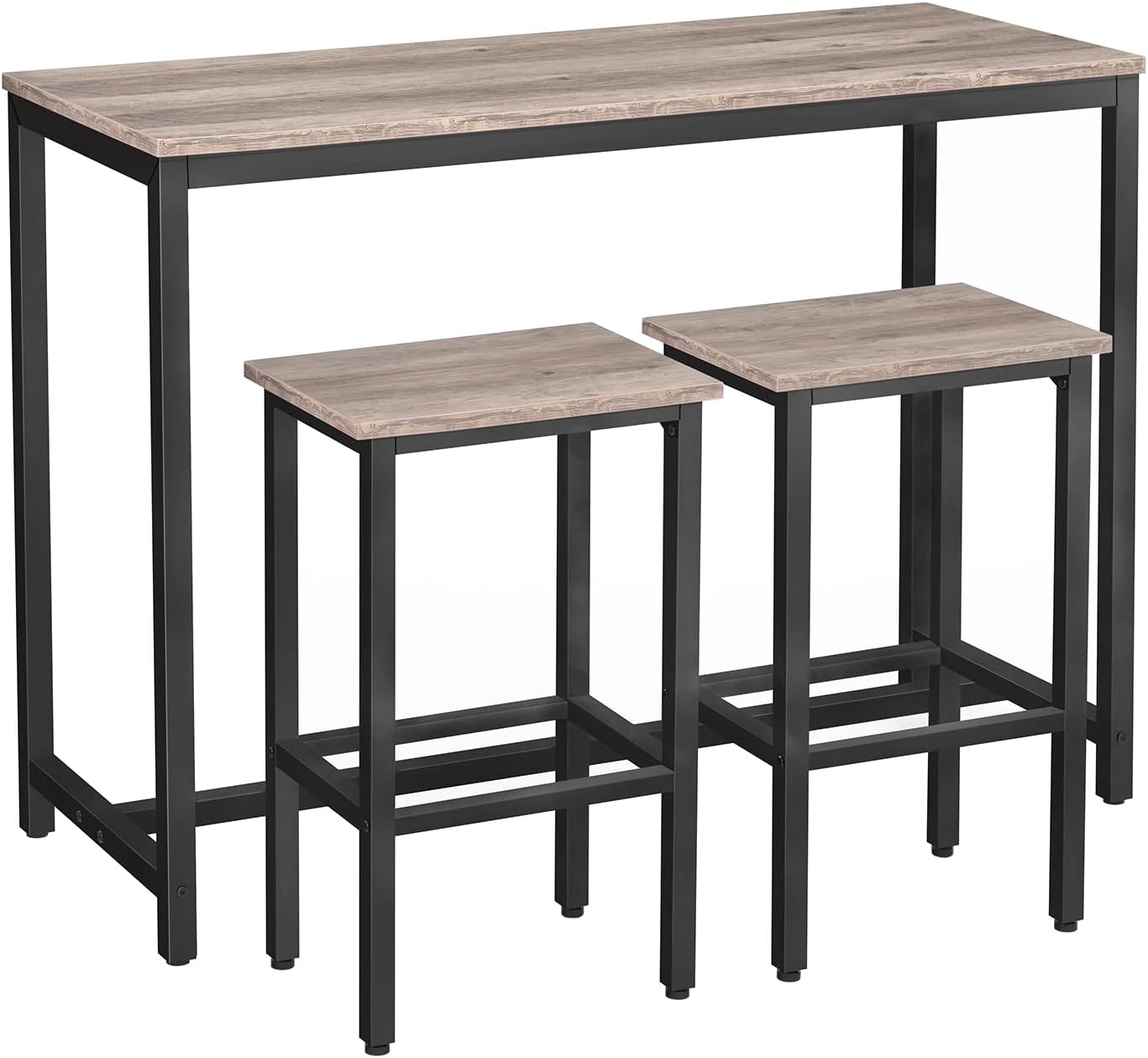 Bar Table and Chairs Set, 47.2” Rectangular Pub Table with 2 Stools for Small Space, High Top Table, 3-Piece Breakfast Table Set, Sturdy Metal Frame, Easy to Assemble, Greige BG52BT01