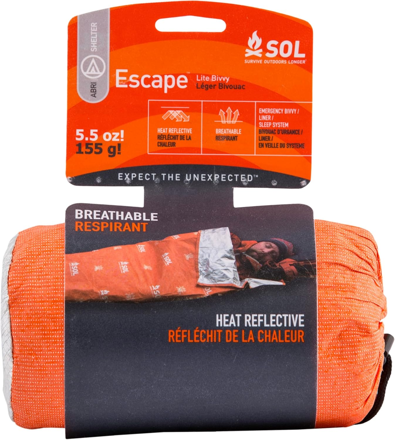 S.O.L. Survive Outdoors Longer SOL Escape Lite Bivvy - Reflects up to 70% Body Heat - Waterproof Emergency Blanket for Survival Gear - 82