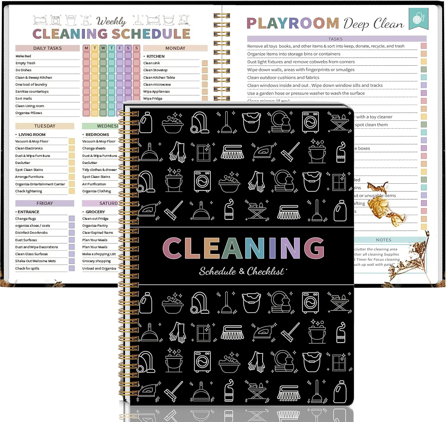 Adhd Cleaning Planner for Adults Women, Cleaning Schedule and Checklist Organizer, Household Cleaning Planner with Daily/Weekly/Monthly Task,For Home, Family Cleaning Tasks, DIY Home Improvement - Black