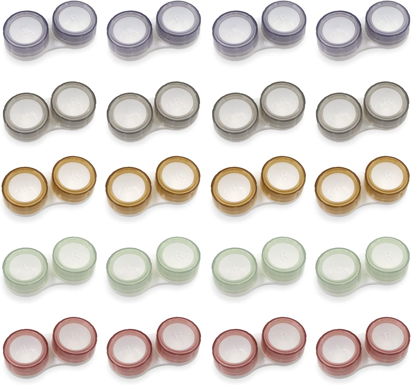20 Pack Clear Contact Lens Case, 5 Colors Leak-Proof Bulk Cases, Compact Eye Contact Holder with L/R Mark, Style A