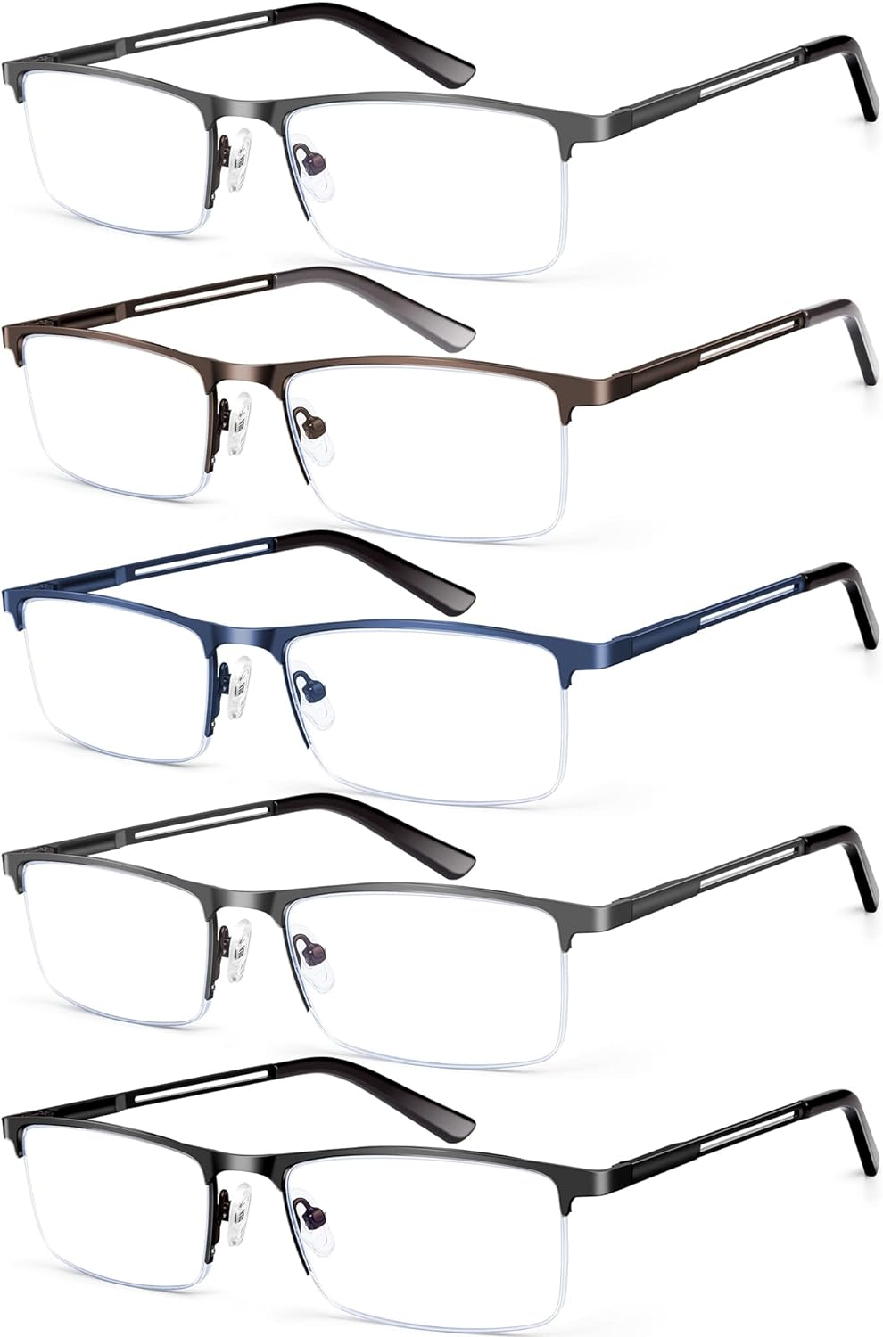 Gafas de lectura con bloqueo de luz azul para hombres, medio marco, anti-fatiga.