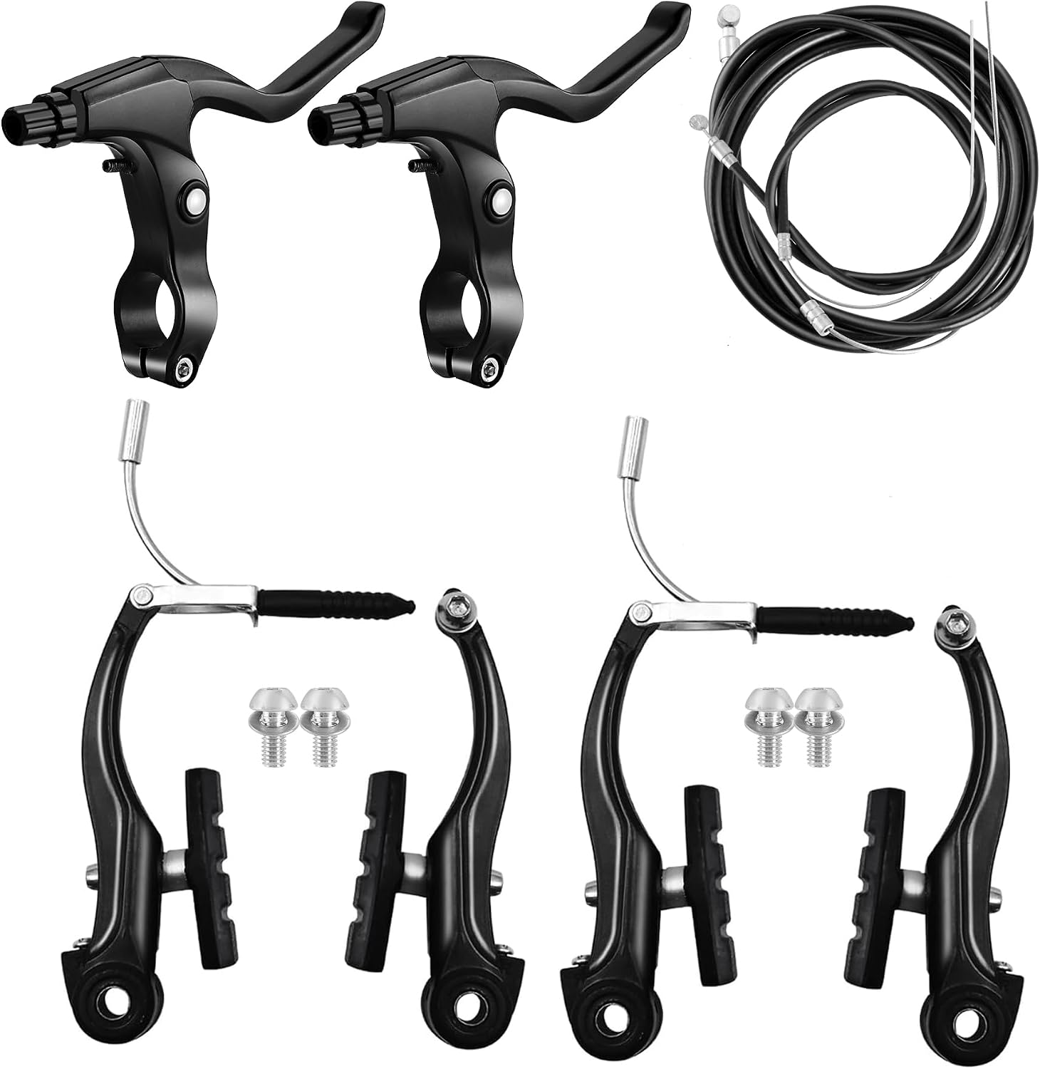 Bike Brakes Set, Complete Brake Kit for Most Bicycles Mountain Bike, Front and Rear Bike MTB Hybrid Brake, Callipers Cables Lever Kit - Black