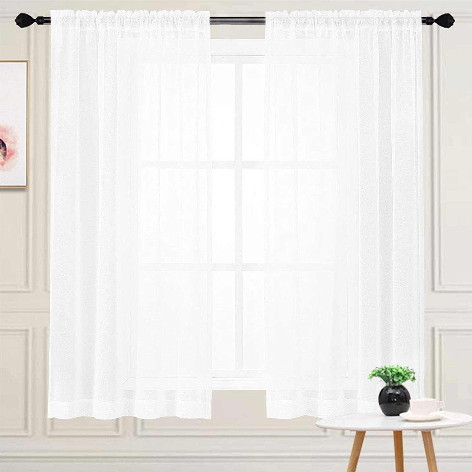 Grey Sheer Curtains 84 Inches Long, Rod Pocket Voile Semi Sheer Window Curtai... - Picture 4 of 4