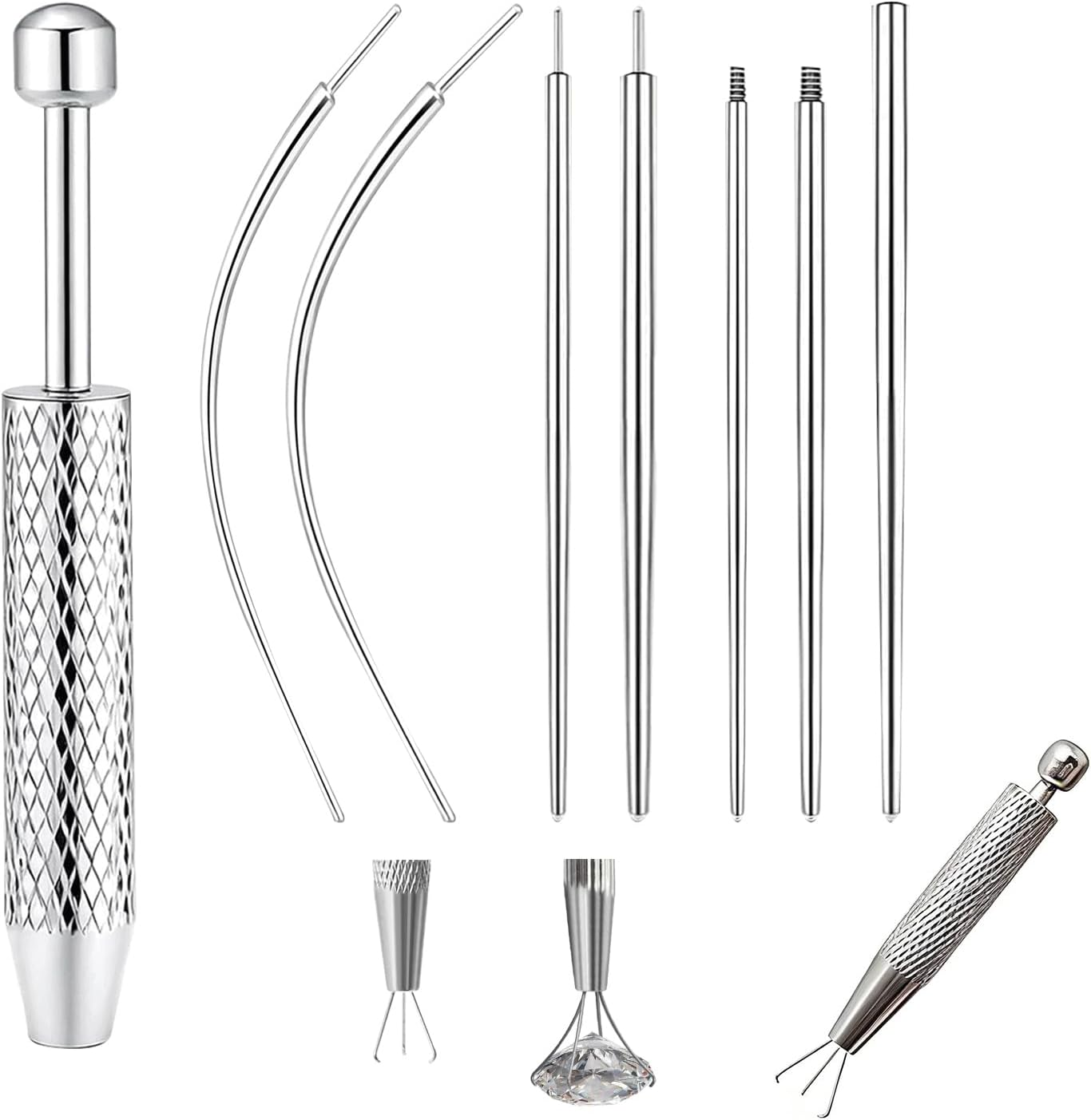 8 Pcs Piercing Tool Kit, Piercing Ball Grabber and Opener Set with Piercing Taper Insertion Tool, 16G 18G Stainless Steel Flat Back Earring Applicator for Ears, Nose Lip