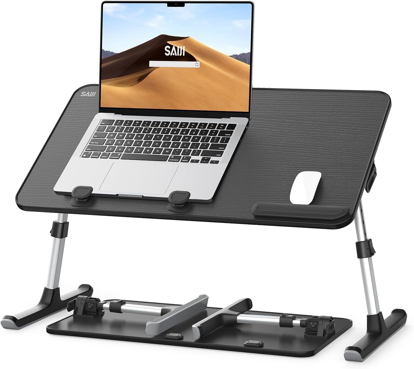 SAIJI Height & Angle Adjustable Laptop Stand for Bed, Lap Desk Bed Tray Table, Light Weight Foldable Portable Laptop Table for Couch Sofa Chair Floor Desk for Adults, Kids (52*30Cm Black)
