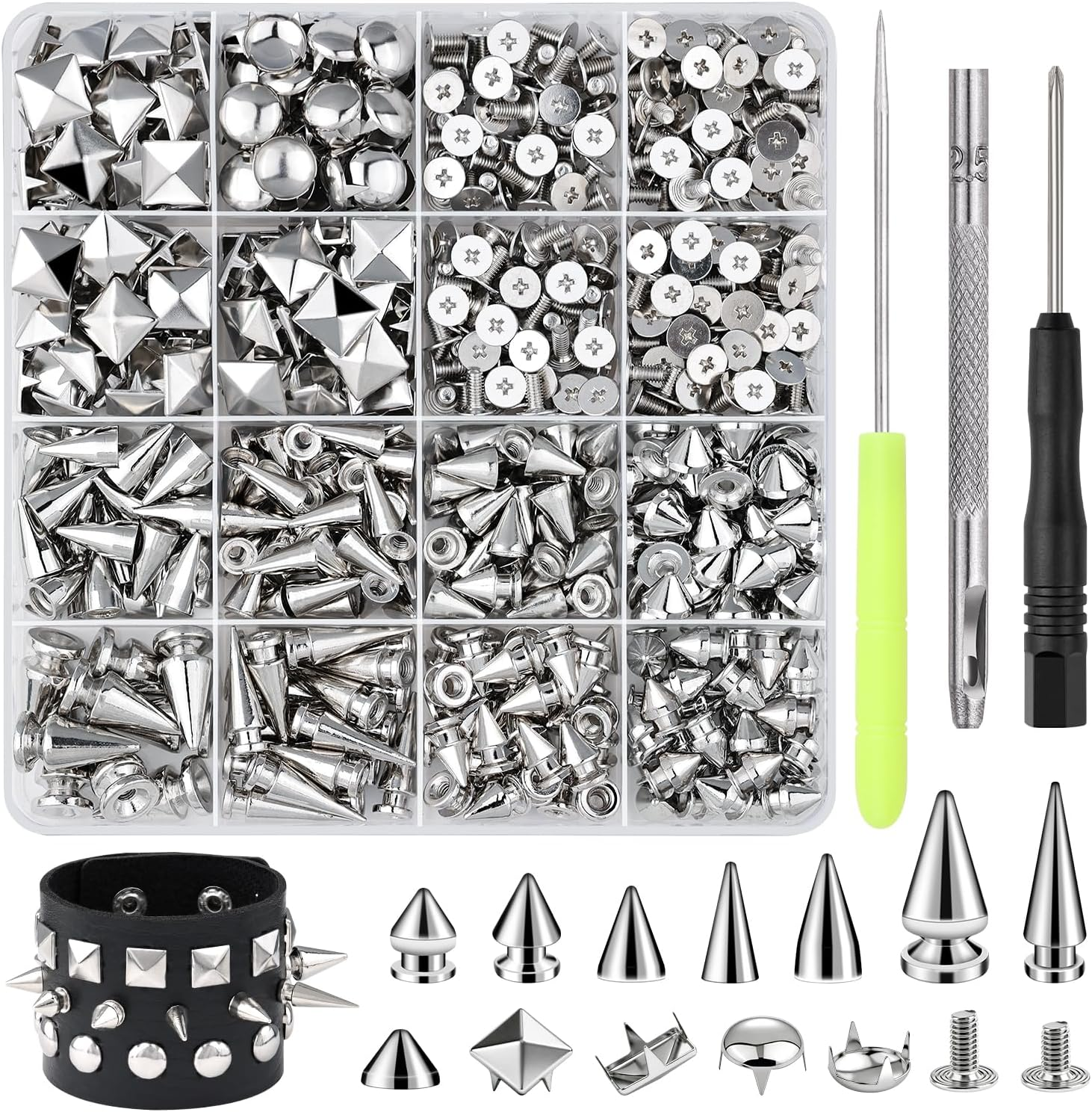 630 Stück Nieten Set Mit Werkzeug, Silberne Studs Und Punk Spikes Für Anfänger Designer Cosplayer, Für Denim-Anpassung Lederreparatur Taschenherstellung