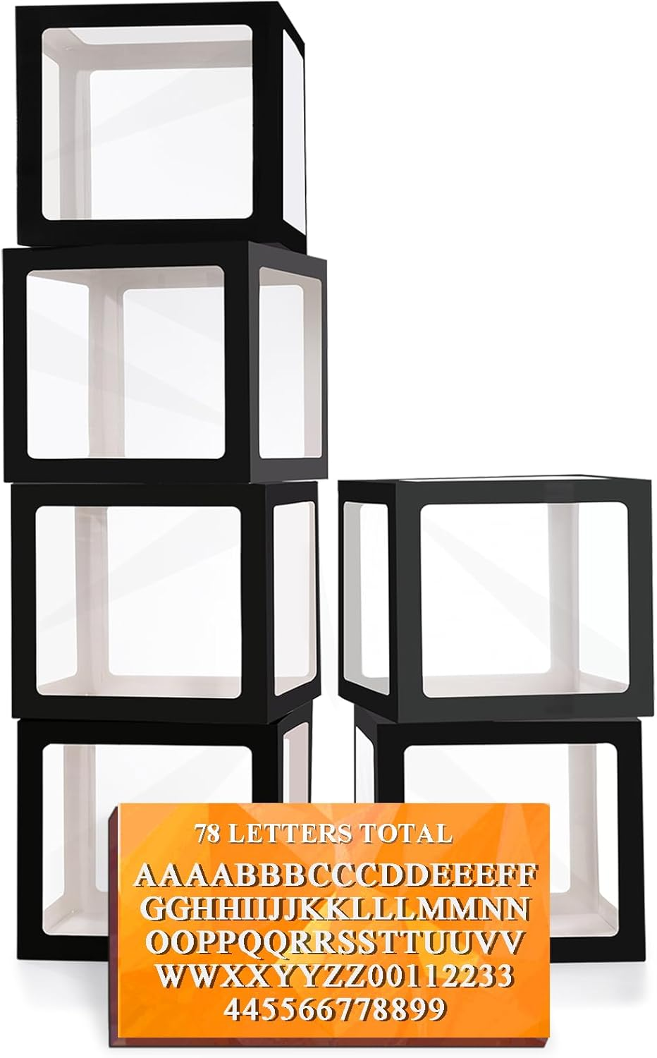 Black Transparent Balloon Boxes with 78 Letters, Letter Box for Baby Shower 