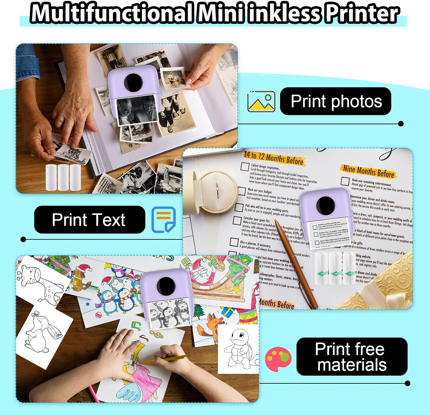 HuiJuKeJi Mini Sticker Printer Bluetooth Smart Pocket Inkless Thermal Printer... - Picture 7 of 14