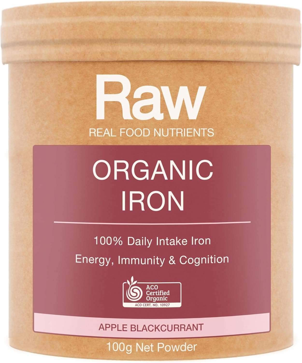 Raw Real Food Nutrients Organic Iron, Apple Blackcurrant - 20 Serves | Certified Organic, Vegan, Gluten Free, Dairy Free, GMO Free