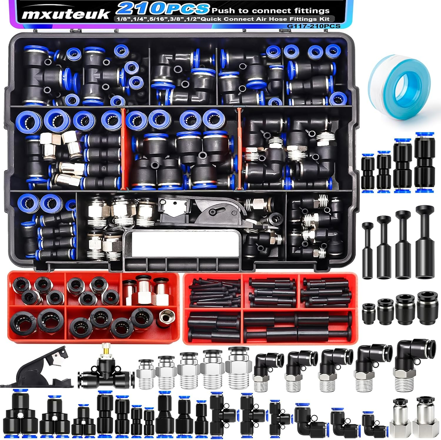 210PCS Air Line Quick Connect Fittings,1/8